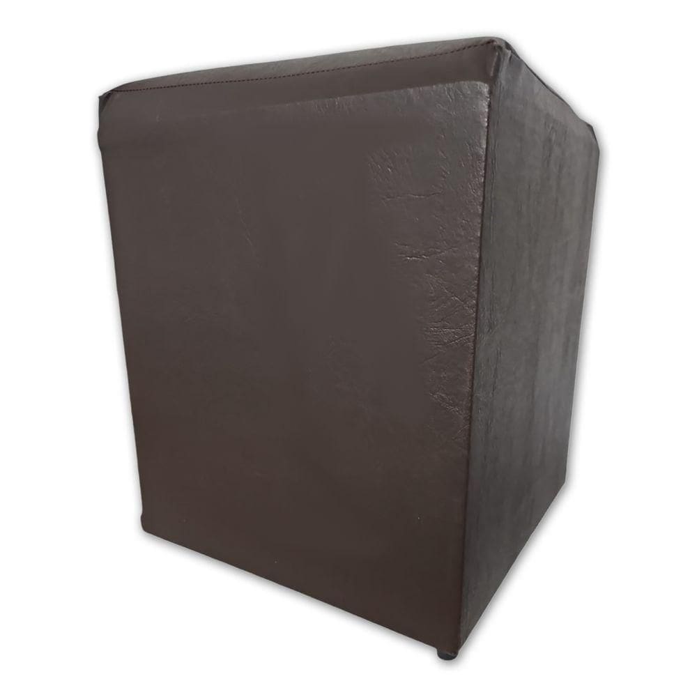 Mini Puff Banqueta Quadrado Cubo Decorativo Courino e Suede Marrom Courino