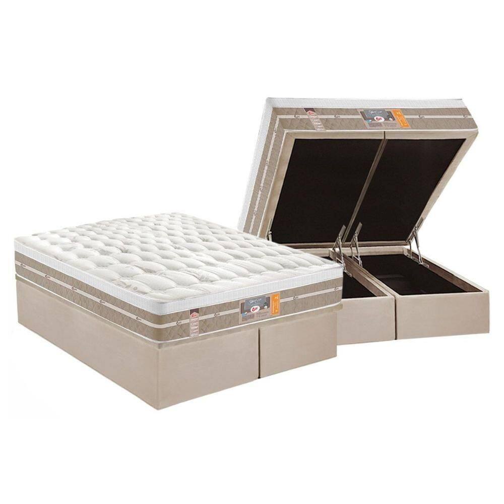 Cama Box Baú King: Colchão Molas Ensacadas Castor Silver One + Base Clean(193X203)