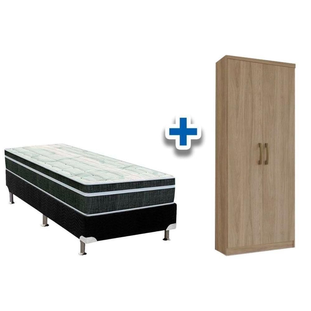 Cama Box Solteiro Crc + Bonnel Orthoflex + Armário Multiuso Margarida Rústico