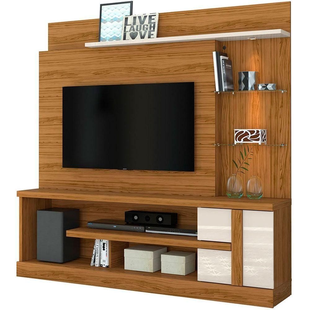 Home Theater Para de 55 Polegadas C- 2 Prateleiras de Vidro e Led Aline Off White