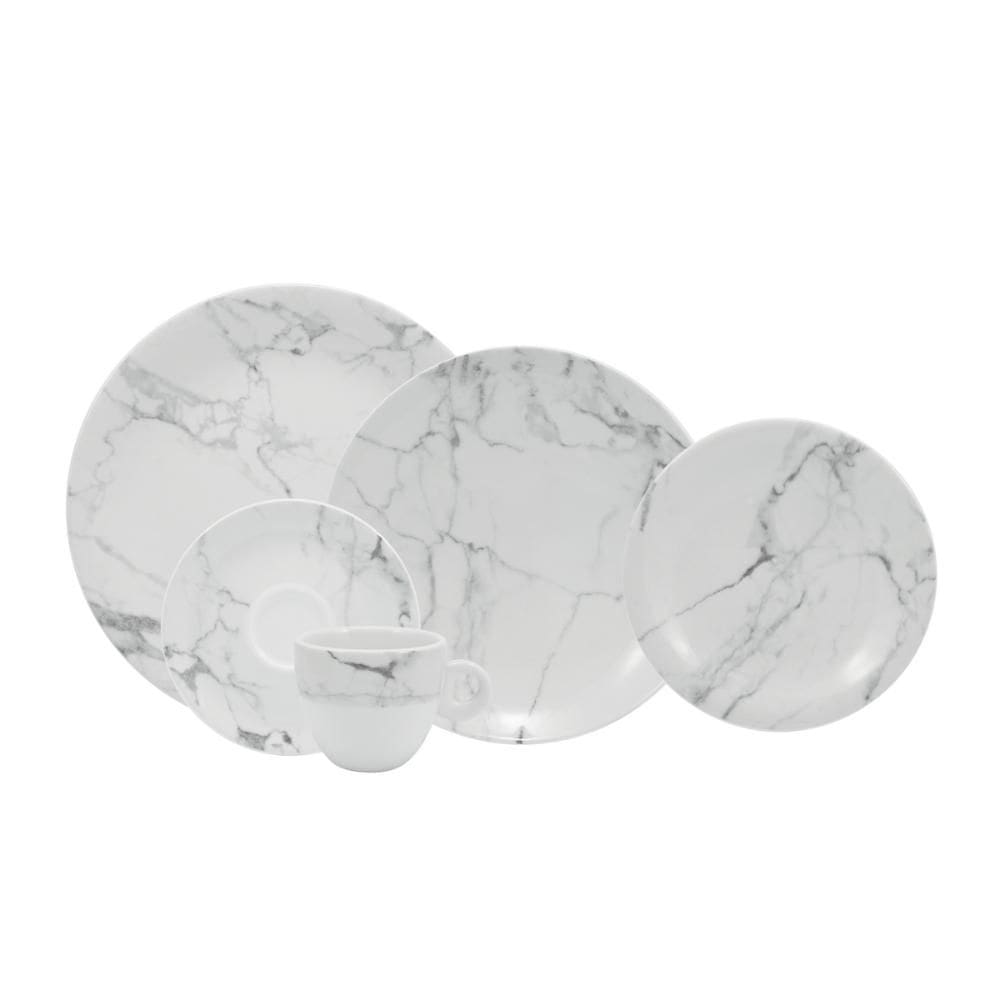 Jogo de Jantar 20 Peças Chá Marmore Porcelana Schmidt