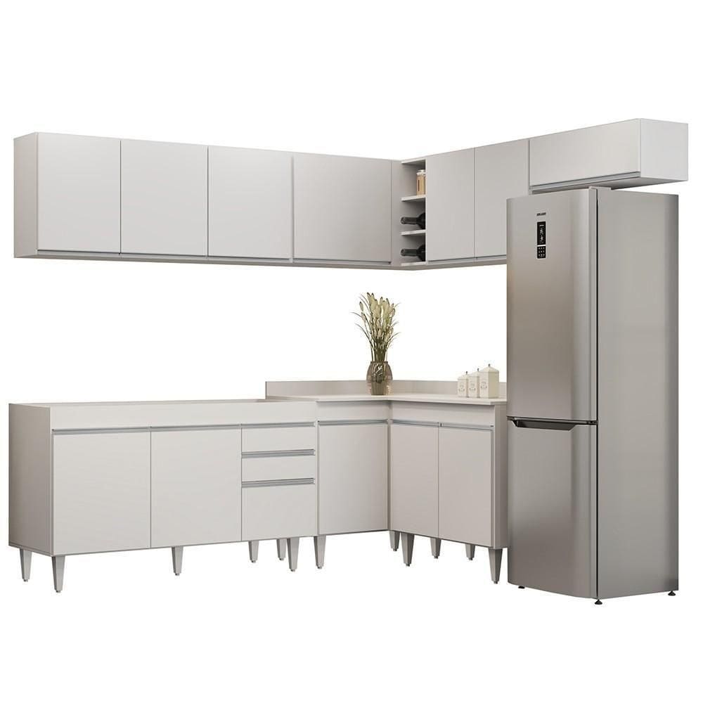 Armário De Cozinha Modulado De Canto 7 Peças Cp22 Balcão Sem Tampo Branco - Lumil