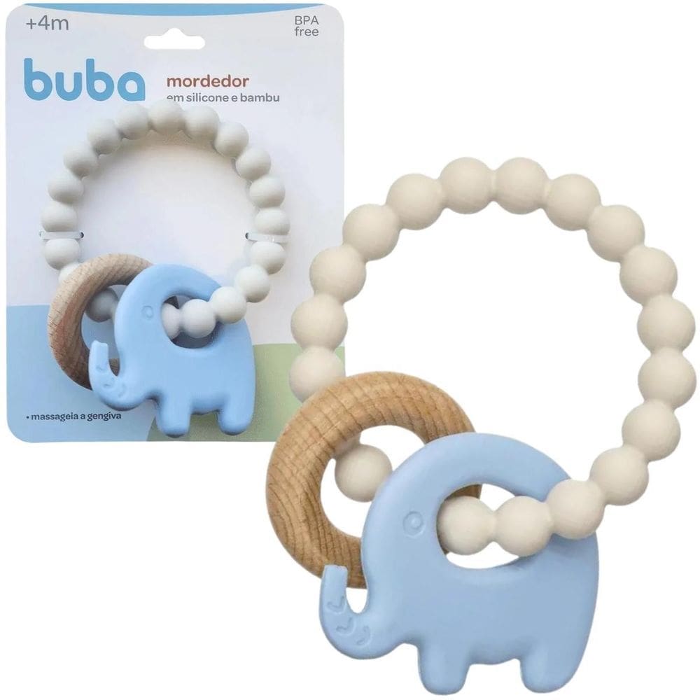 Mordedor Em Silicone E Bambu Elefante Azul 18849-Buba