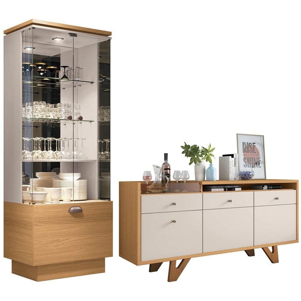 Buffet Aparador Sollare E Cristaleira Aura Off/cinamomo - Hb Móveis