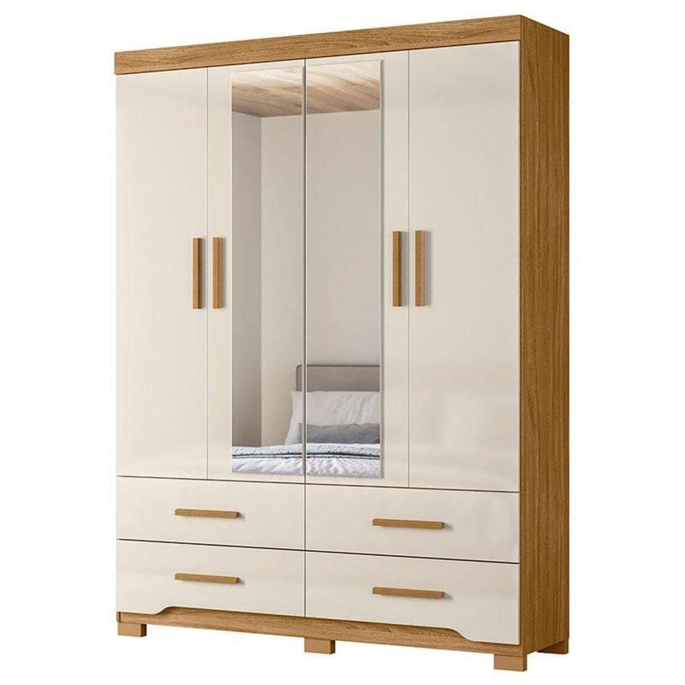 Guarda Roupa Solteiro Miami 4 Portas Freijó Off White Com Espelho - Moval