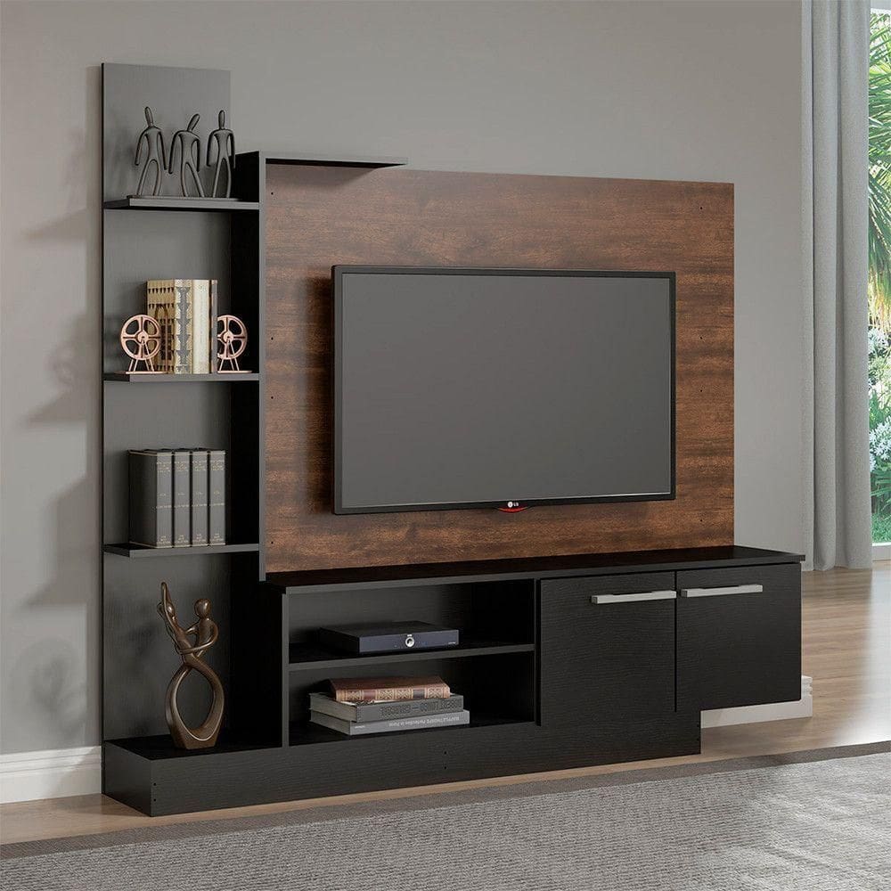 Rack Com Painel Para Tv 50 Pol 165x155cm Mdp Menu Móveis Castanho