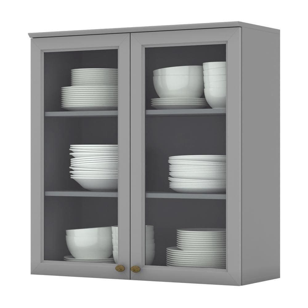 Armário Aéreo 2 Portas Vidro 80cm Americana Cinza - Móveis Henn Cinza