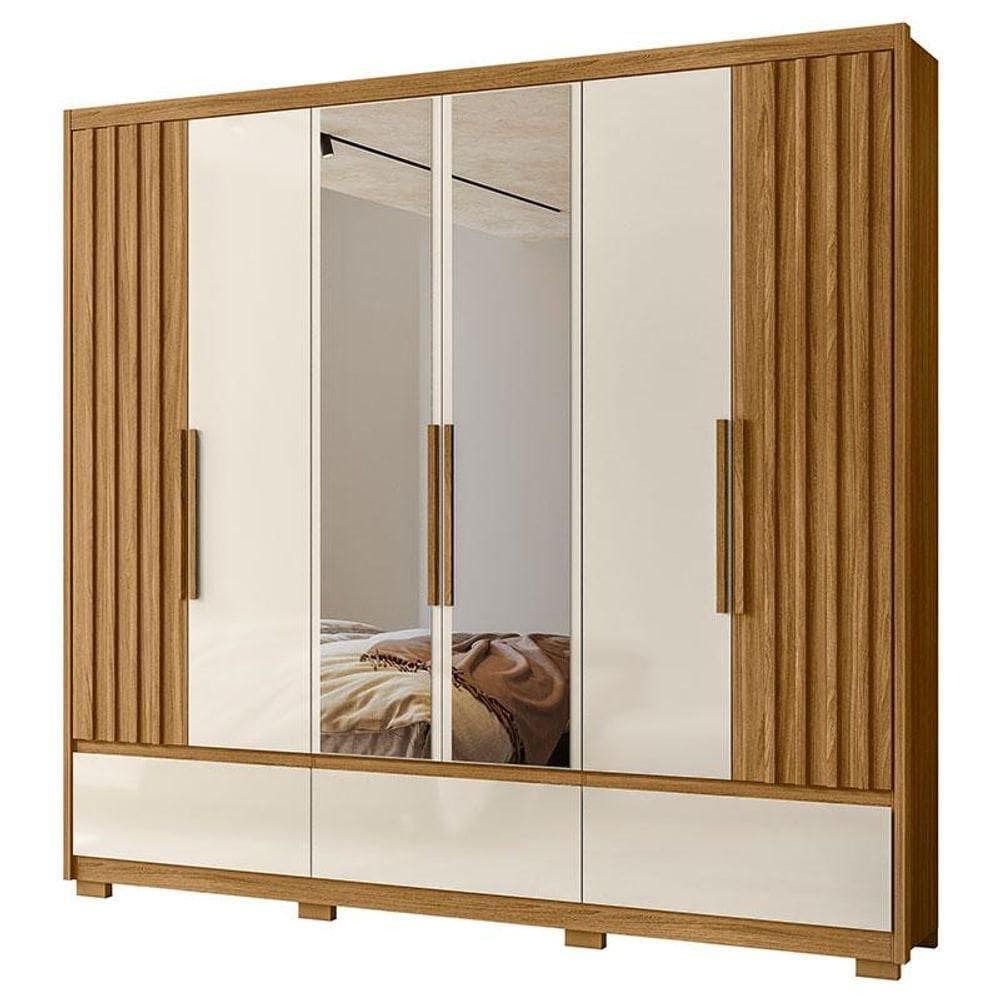 Guarda Roupa Casal Amazonas 6 Portas Freijó Off White Com Espelho - Moval