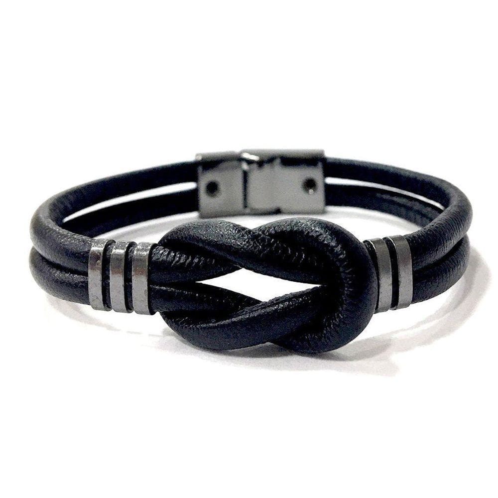 Pulseira Armazem Rr Bijoux Couro Masculina Nó Preta
