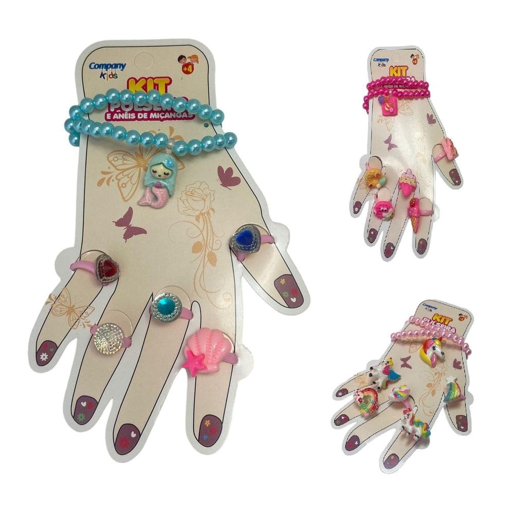 Kit Pulseira E Anéis De Miçanga Com 6 Peças Infantil