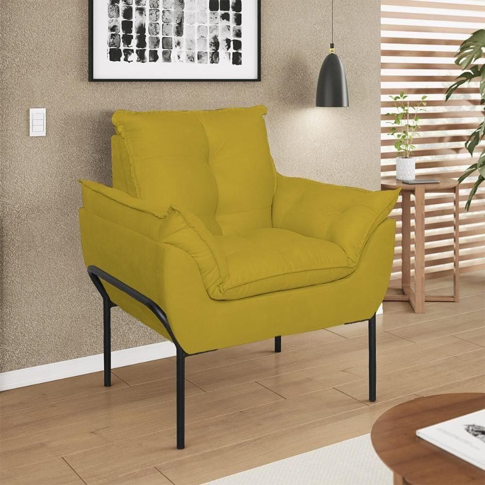 Poltrona Decorativa Luxo Recepção Clínica Estética Preto Amarelo