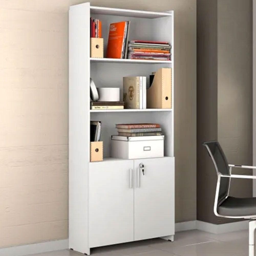 Armário Multiuso Escritório 2 Portas Com Chave Notável Branco Brilho New