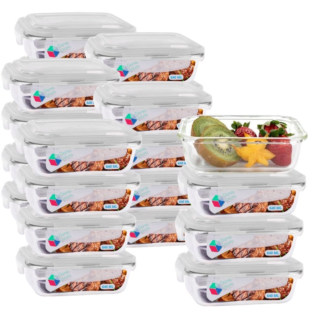 Kit 20 Potes Vidro Retangular Tampa Com Travas 640ml Transparente