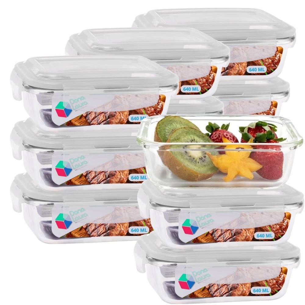 Jogo 20 Potes Marmitas Fitness 640ml Vidro Retangular Tampa Hermetico