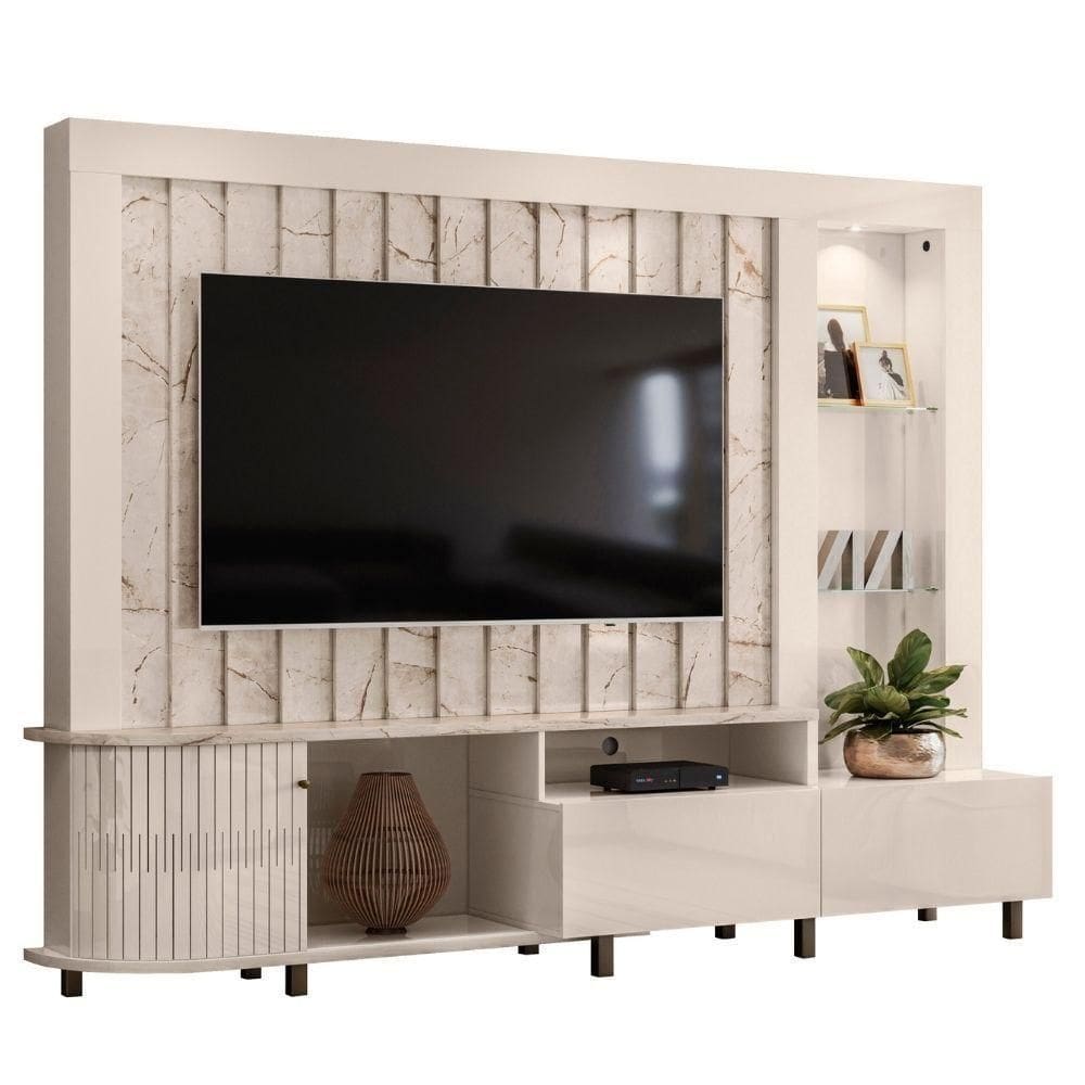 Estante Home Para 70 Polegadas Le Mans Calacata Off White Madetec