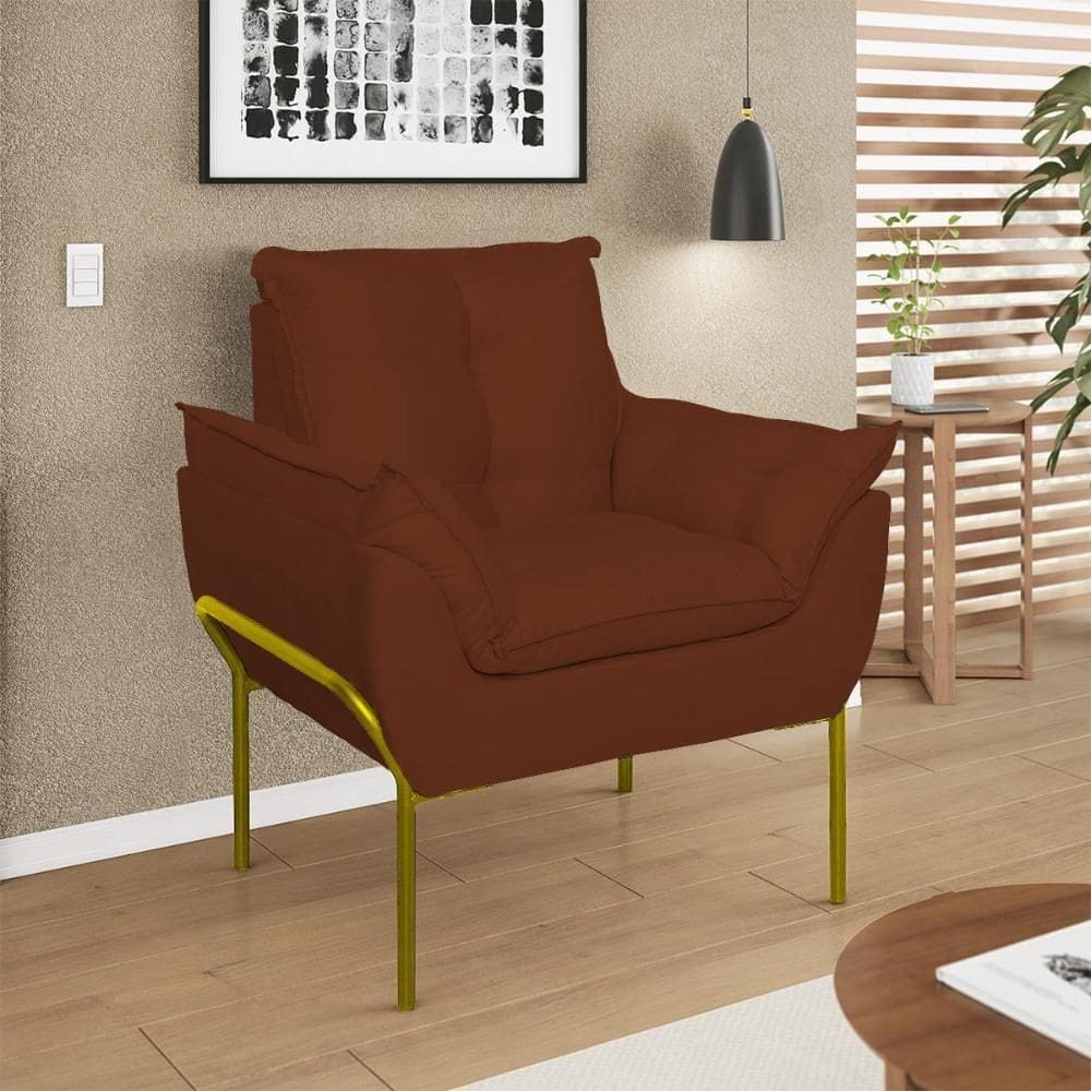 Poltrona Sofá Reforçada Base Metal Dourada