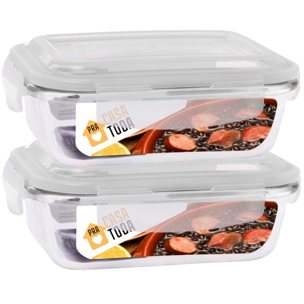 Jogo 2 Potes Hermeticos Vidro Retangular Tampa Travas 640ml