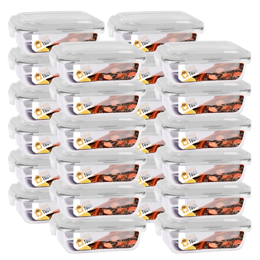 Jogo 24 Potes Marmitas Fitness 640ml Vidro Retangular Tampa Hermetico