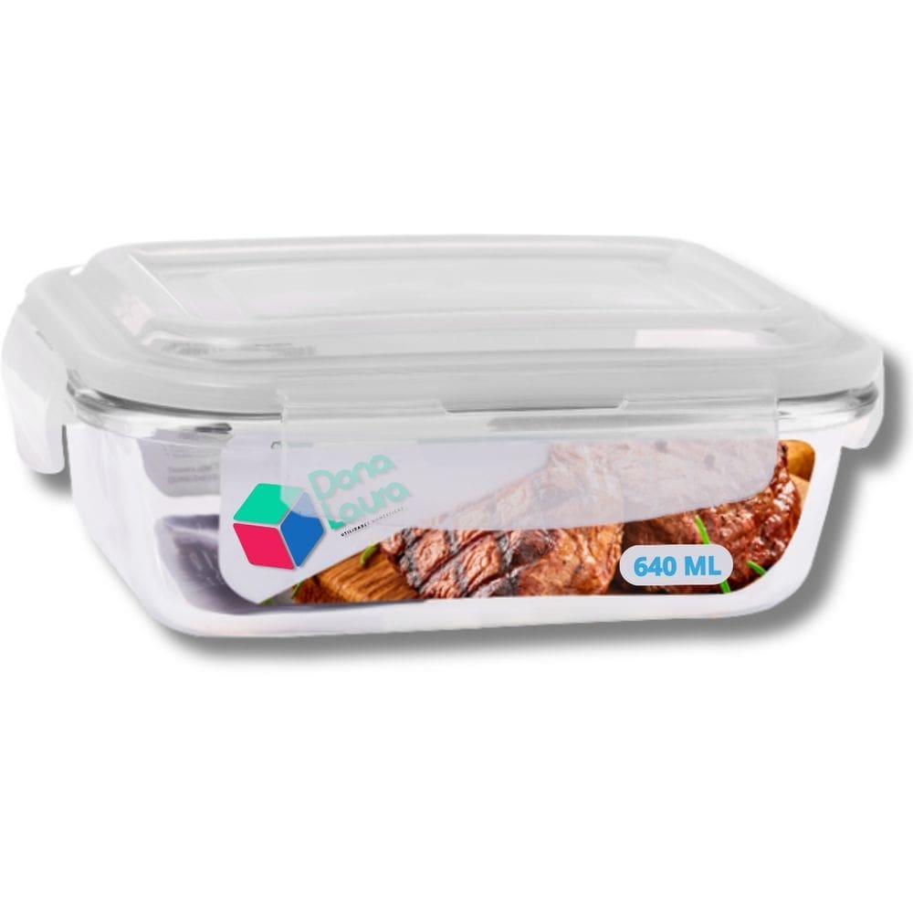Pote De Marmitas Fitness 640ml Vidro Resistente Retangular 1 pote