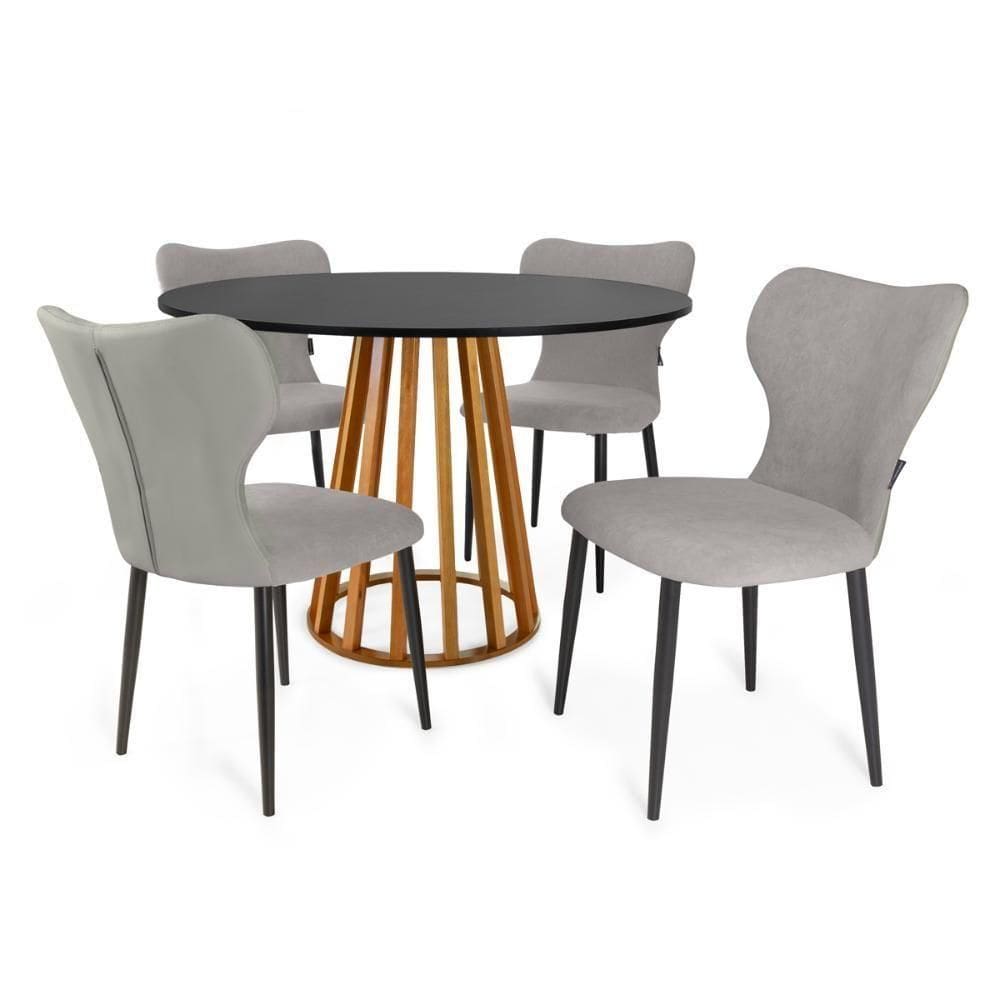 Conjunto Mesa De Jantar Preta 120cm/Com 4 Cadeiras Cinza
