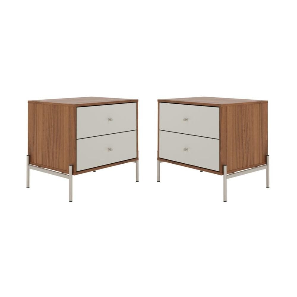 Kit 2 Mesa de Cabeceira 2 Gaveta Jasper Canella Off White