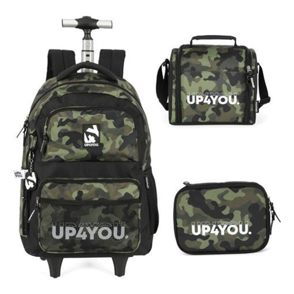 Kit Mochila De Rodinhas Camuflada Militar  Up4You