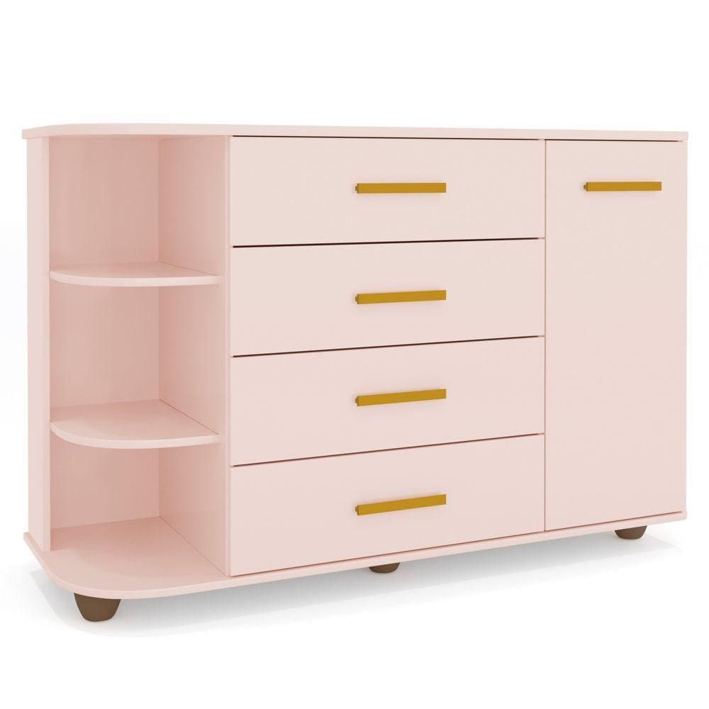 Cômoda Infantil Com Cantoneira E 4 Gavetas 100% Mdf New Lorena Rosê Phoenix