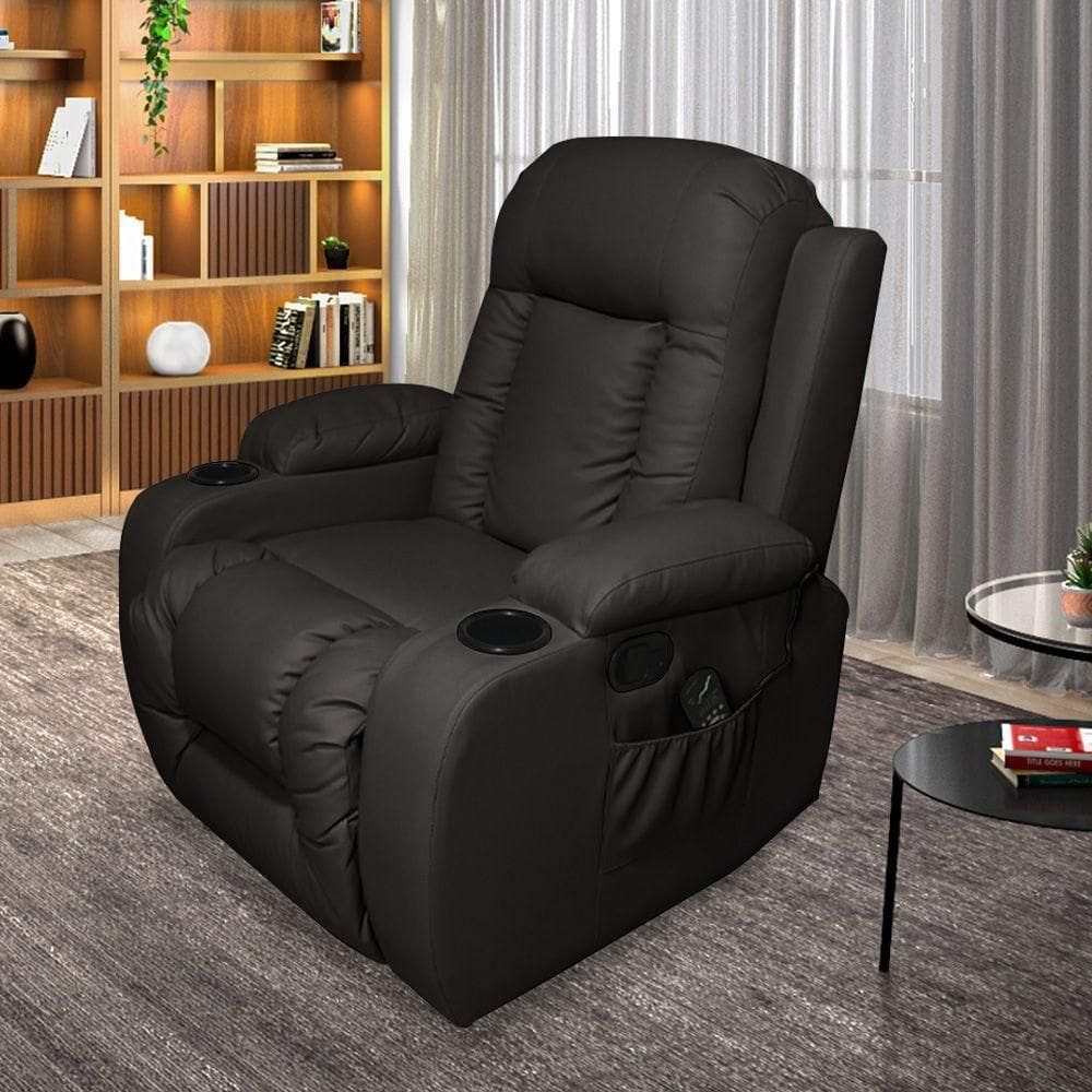 Poltrona Do Papai Reclinável Sala De Cinema Austin Balanço Giratória Pu Marrom G31 - Gran Belo
