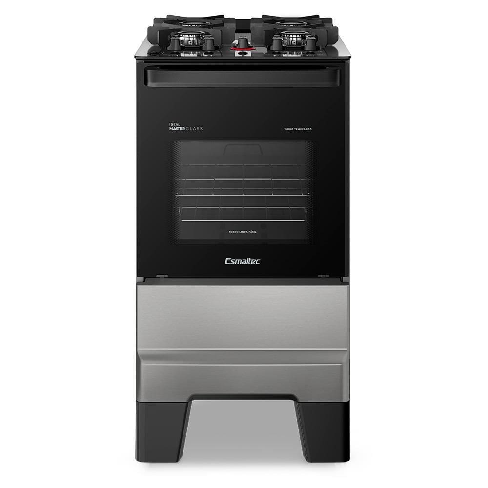 Fogão a Gás Mesa de Vidro Forno 50L Limpa Fácil e Acendimento Automático Esmaltec IDEAL Master Glass T4VFI Cor Inox 4 bocas Bivolt 