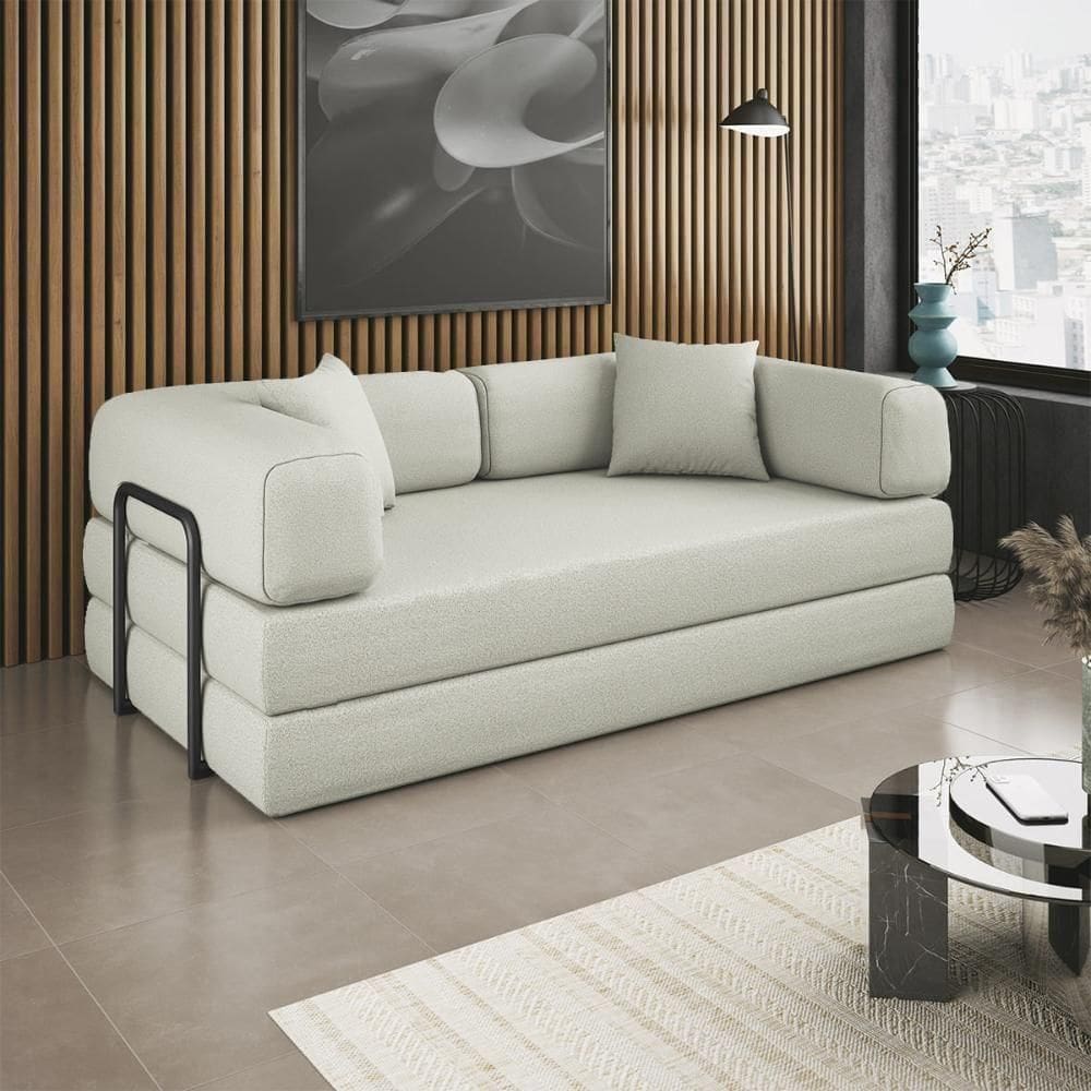 Sofá Cama Colchão De Espuma à Vácuo Compactair Sala Balaqui Bege