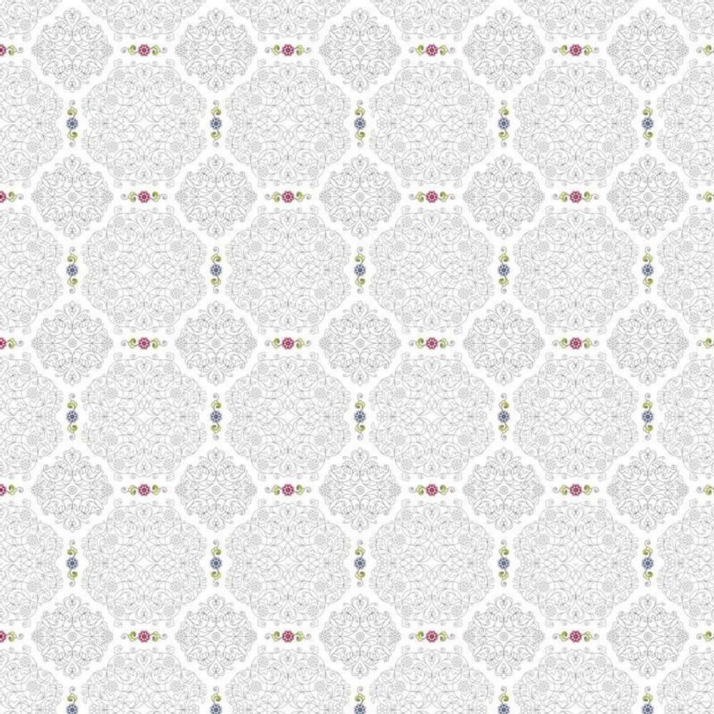 Papel De Parede Flores Arabesco Linhas Cinza Adesivo Sala