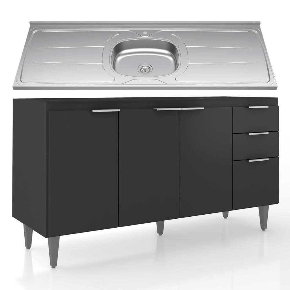 Balcão De Cozinha Com Pia Inox 150cm Pérola Z34 Preto - Mpozenato