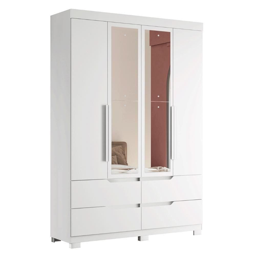 Guarda Roupa Solteiro 160cm Com Espelho Doble Branco - Albatroz
