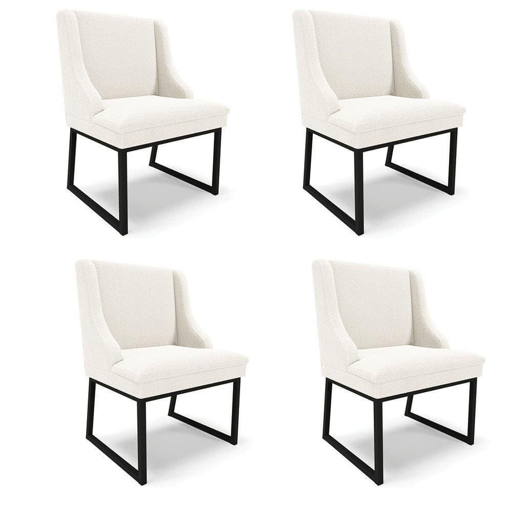 Cadeira Sala De Jantar Industrial Preto Kit 4 Liz Bouclê Off White D03 - D`rossi