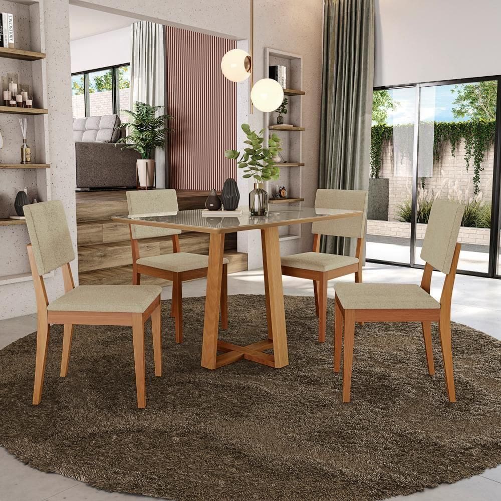 Conjunto Sala De Jantar Madeira Maciça 4 Cadeiras Kappesberg Freijó Boucle Bege