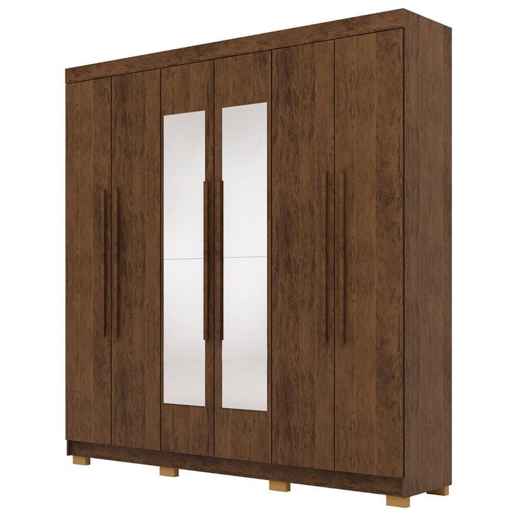 Guarda Roupa Casal 218cm Com Espelho Bolty Imbuia Rústico V02 - Mpozenato