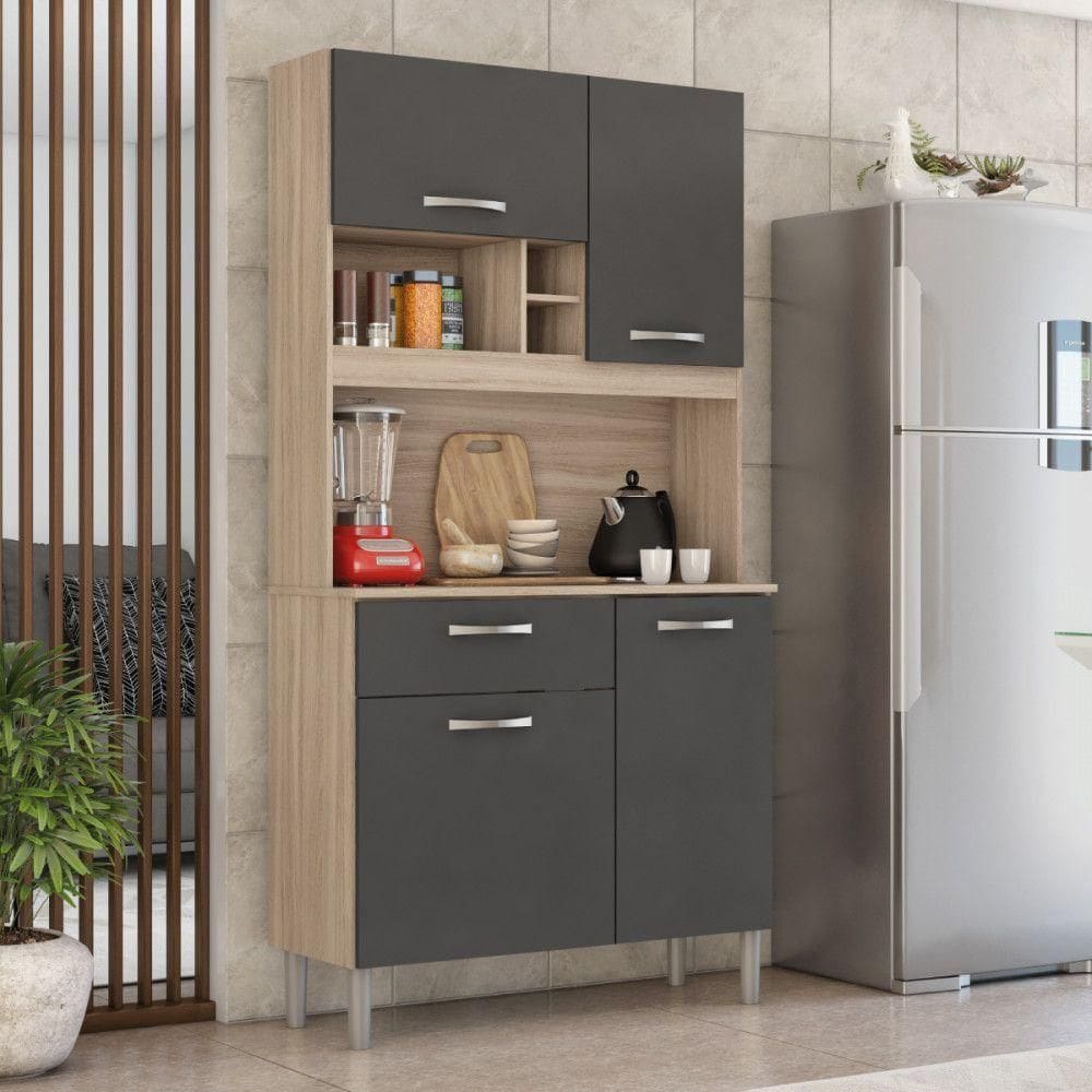 Armário Demóbile Cozinha Malta 4 Portas 1 Gaveta Avena grafito