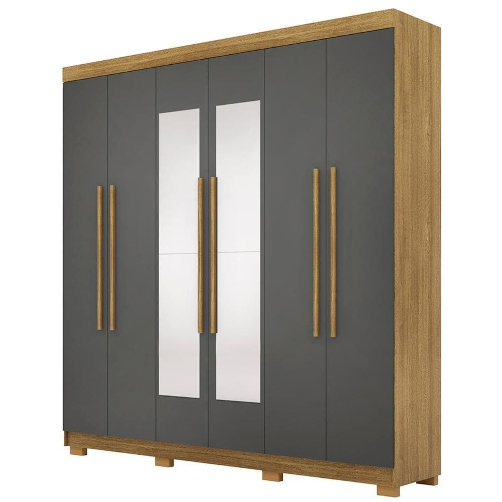 Guarda Roupa Casal 218cm Com Espelho Bolty Nature/alasca V02 - Mpozenato