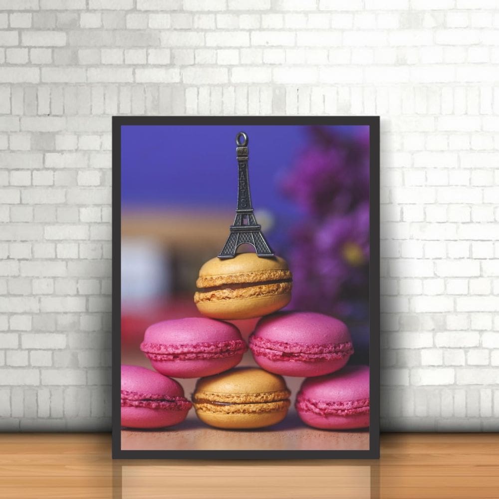 Quadro Com Moldura Alimento Macaroons Bolos E Torre Eiffel