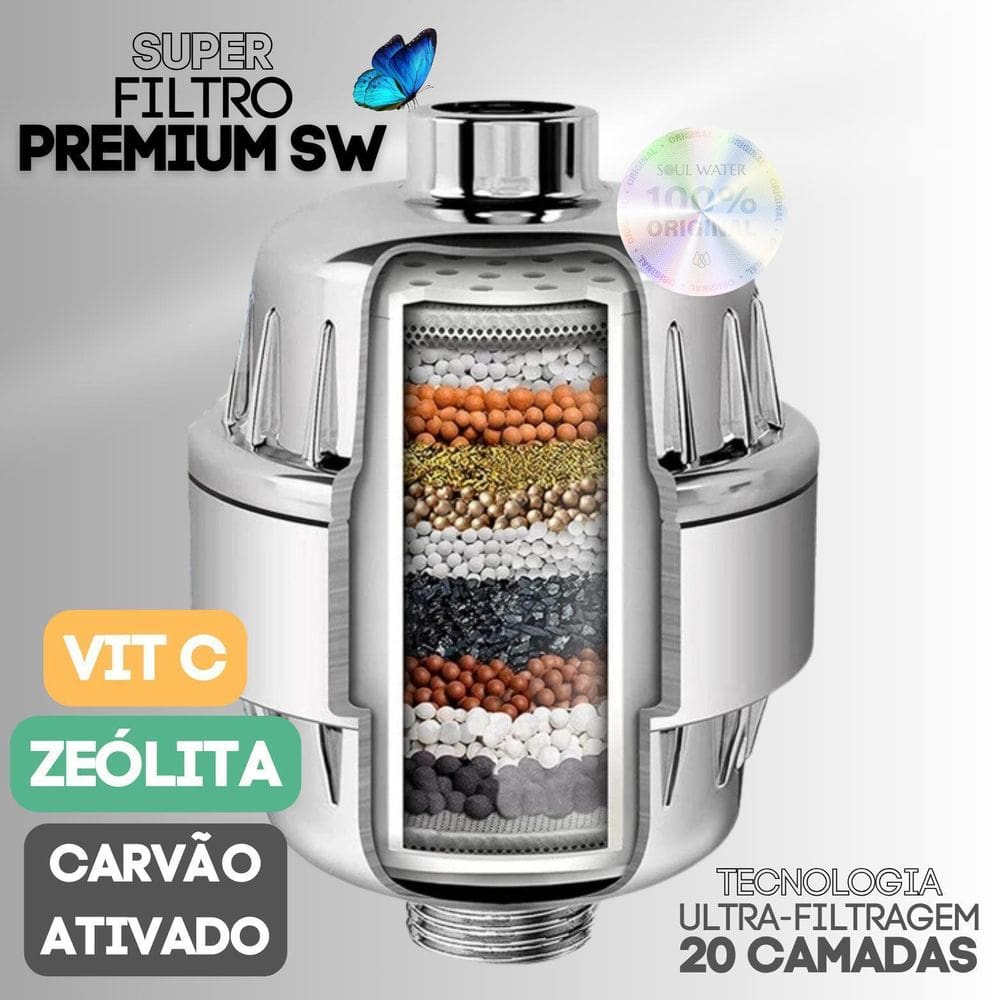 Filtro Água Chuveiro Anticloro Zeólita Vit C Carvão Ativado
