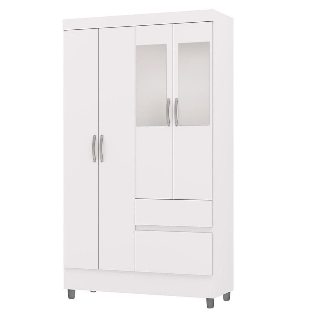 Guarda Roupa Solteiro 103cm Com Espelho Ideal Branco - Vila Rica