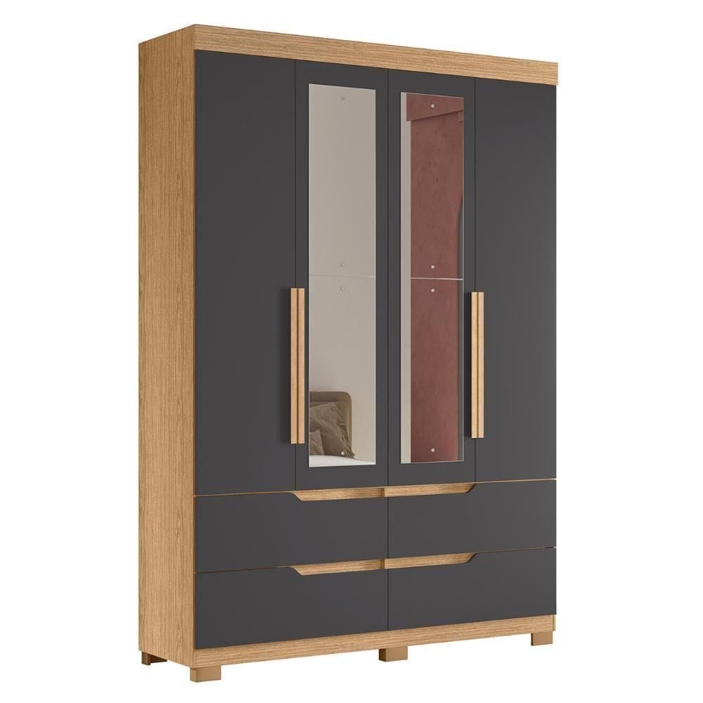 Guarda Roupa Solteiro 160cm Com Espelho Doble Freijó/titanium - Albatroz