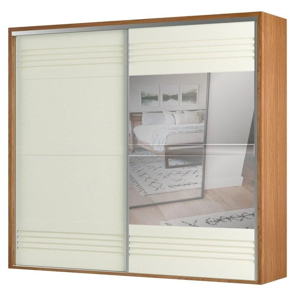 Guarda Roupa Casal Com Espelho 267cm 2 Portas 100% Mdf Tw603e Freijó/off White - Dalla Costa