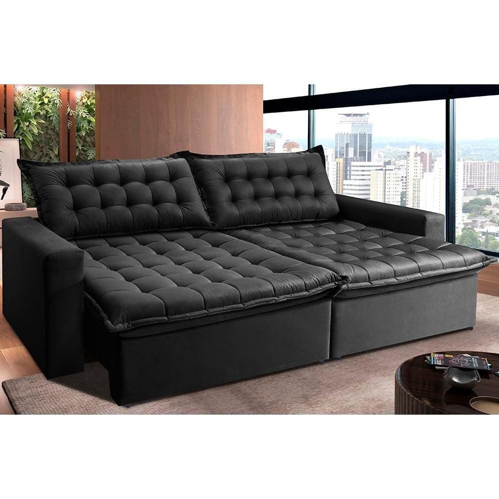 Sofá Retrátil Reclinável E Cama 2,95m Cama Inbox Flex Suede Velusoft Preto