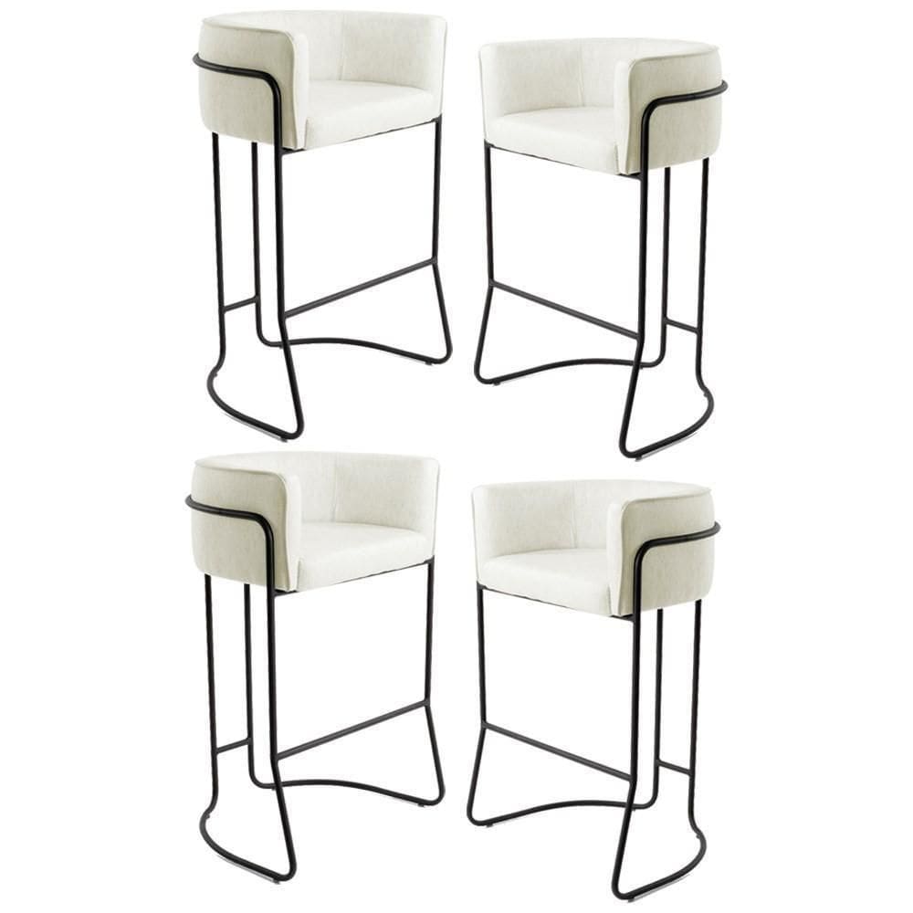 Kit 4 Banquetas Decorativas Base Aço Preto Betina Veludo C-309 Bege - Domi