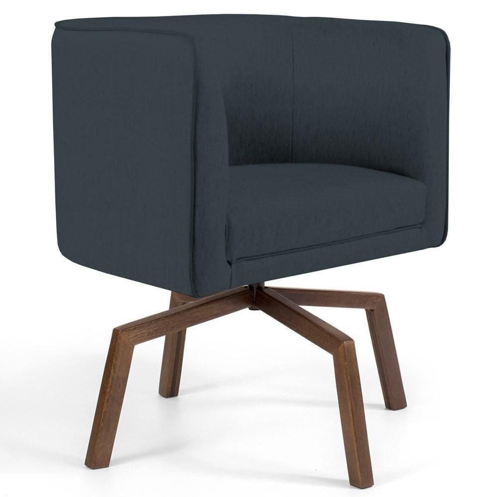 Poltrona Decorativa Giratória Base Ka Madeira Betina D-465 Linho Chumbo - Domi