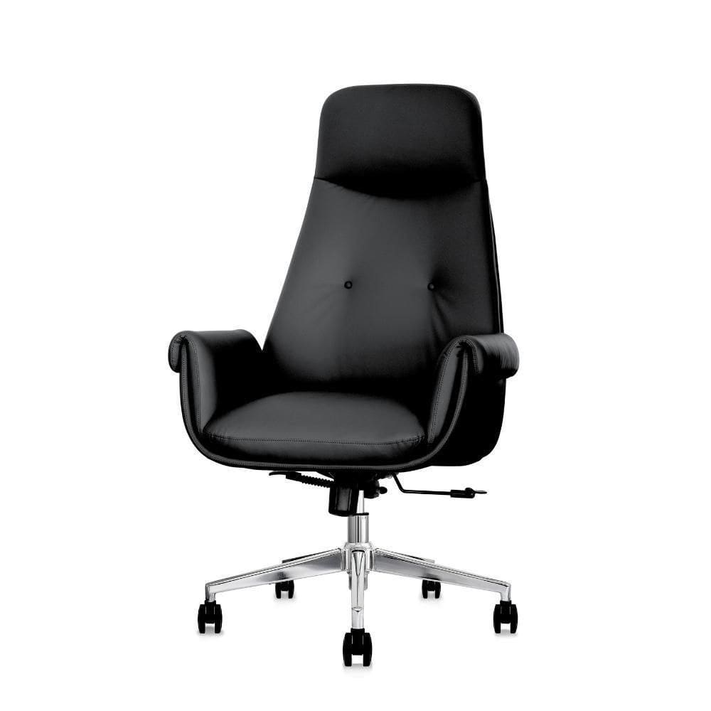 Cadeira De Escritório Presidente Prestige Preta Com Assento Espuma Laminada D28 Base Giratória Aço Cromado Preto