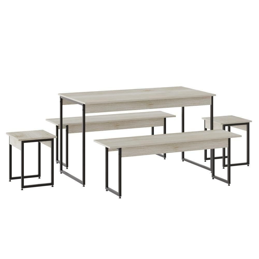 Mesa De Jantar Com 2 Bancos E 2 Banquetas Industrial Tub Snow /