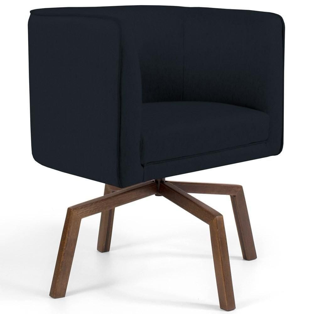 Poltrona Decorativa Giratória Base Ka Madeira Betina C-300 Veludo Preto - Domi