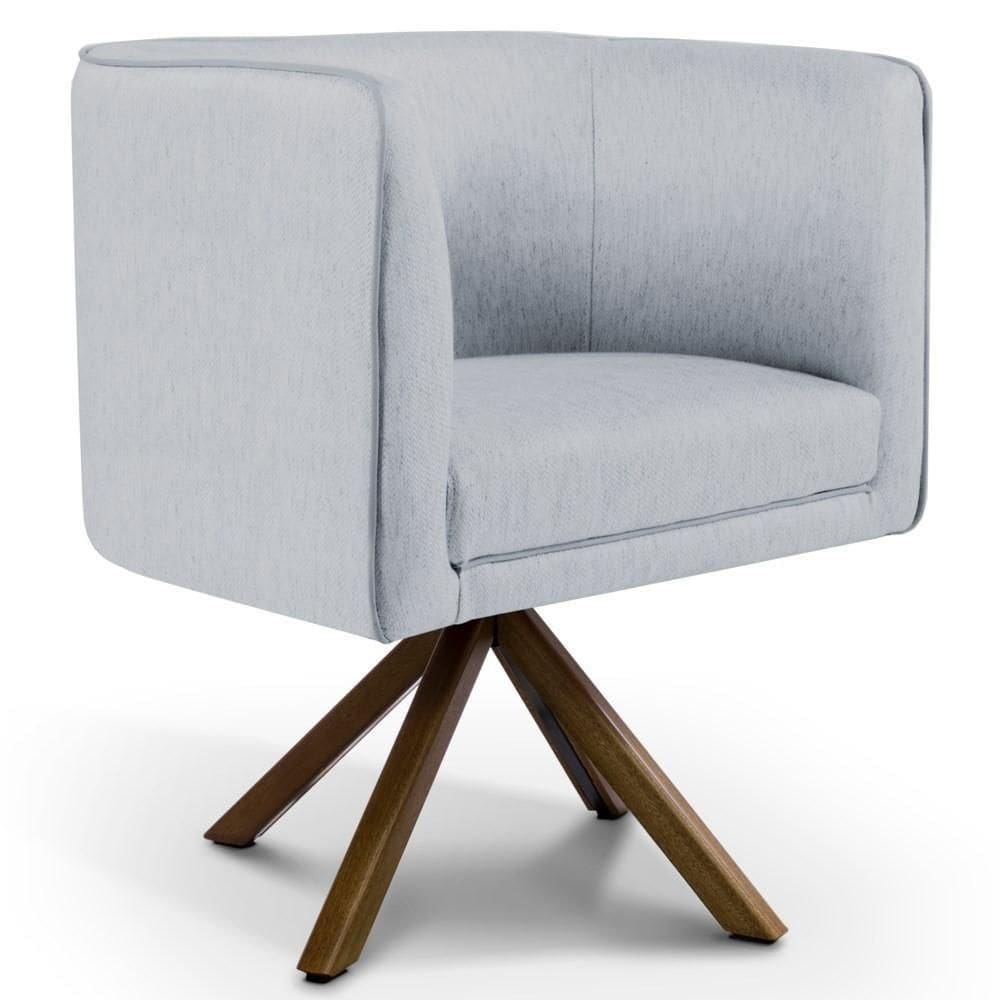 Poltrona Decorativa Giratória Base Giromad Madeira Betina D-315 Linho Cinza - Domi